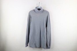 Vintage 90s Streetwear Mens Medium Faded Blank Turtleneck T-Shirt Steel Blue - £27.65 GBP