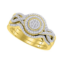 10k Yellow Gold Round Diamond Cluster 3-Piece Bridal Wedding Engagement Ring Set - £446.83 GBP