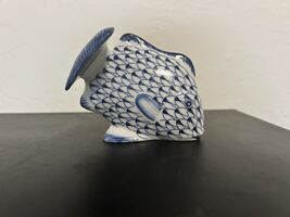 Andrea By Sadek Blue &amp; White Fish Net Herend Style Porcelain Fish Nautic... - $25.79
