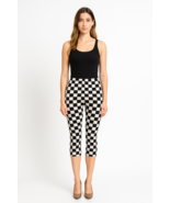 Womens Print Black White Checkered One Size Capri Leggings - $14.87 CAD