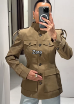 ZARA BNWT 2025. LIGHT KHAKI COTTON JACKET SAFARI SHOULDER TABS POCKETS. ... - $2,493.09 MXN