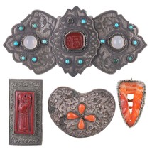 Collection Antique Chinese Silver, agate, coral, turquoise, rose quartz,... - £628.50 GBP