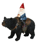 Whimsical Mr Old Gnome Riding On Harnessed Black Bear Figurine Rustic We... - $29.99