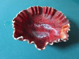 1951 Compatible With Imperial Slag Glass Red Roses Scalloped Borders Bowl Rare - £49.32 GBP