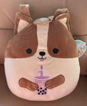 2021 Regina the Corgi Holding Boba Drink Plush Squishmallow Backpack New 12” - £47.01 GBP