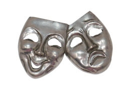 1988 Seagull Pewter Happy Sad Mask Tragedy Carnival Mardi Gras Brooch Pin - $17.99