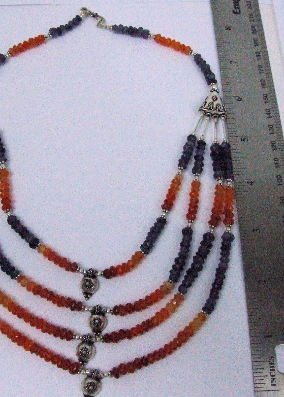 Necklace5 Mit Edelsteine Und Aufwendig Silber Führung, Dunkel Ametyst Bernstein Item image 7