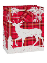 Plaid Deer Christmas Medium Gift Bag with Tag 9 x 7 inch, Red White - $3.55