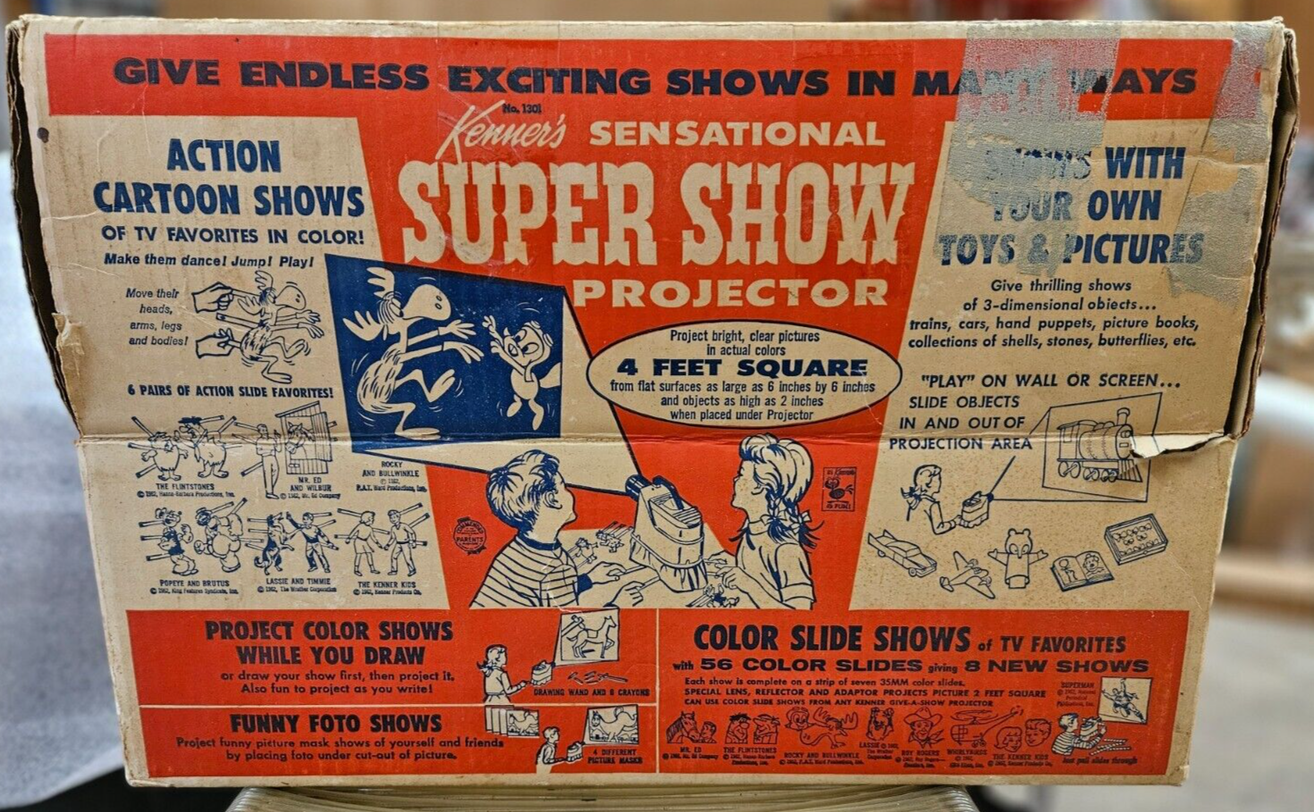 Kenners Sensational Super Show Projector Set Box Flintstones Popeye Bullwinkle - $120.27