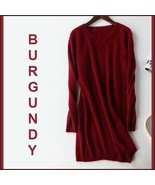 Ladies Soft Mink Cashmere Long Sleeve Burgundy V-Neck Mini Sweater Shirt... - £87.83 GBP