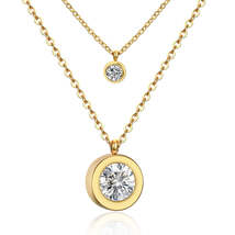 Cubic Zirconia &amp; 18K Gold-Plated Round Layered Pendant Necklace - £11.25 GBP