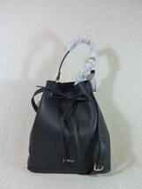 NWT FURLA Black Pebbled Leather Medium Costanza Bucket Drawstring Tote Bag $448 - £318.14 GBP