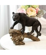 Ghost Hunter Black Panther Cougar On Weathered Tree Log Statue Jaguar Decor - $66.97 CAD