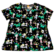 Womens PEANUTS Snoopy Charlie Brown Linus Lucy Scrub Top Large Christmas... - €12,91 EUR
