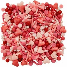 Valentines Pink Red Hearts Tall Sprinkles Mix Decorations 4.09 oz Wilton - £5.42 GBP
