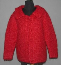 VTG Textured Thick Angora / Mohair Hip Length Red Cardigan Sweater Wms M/L Worn? - £69.52 GBP