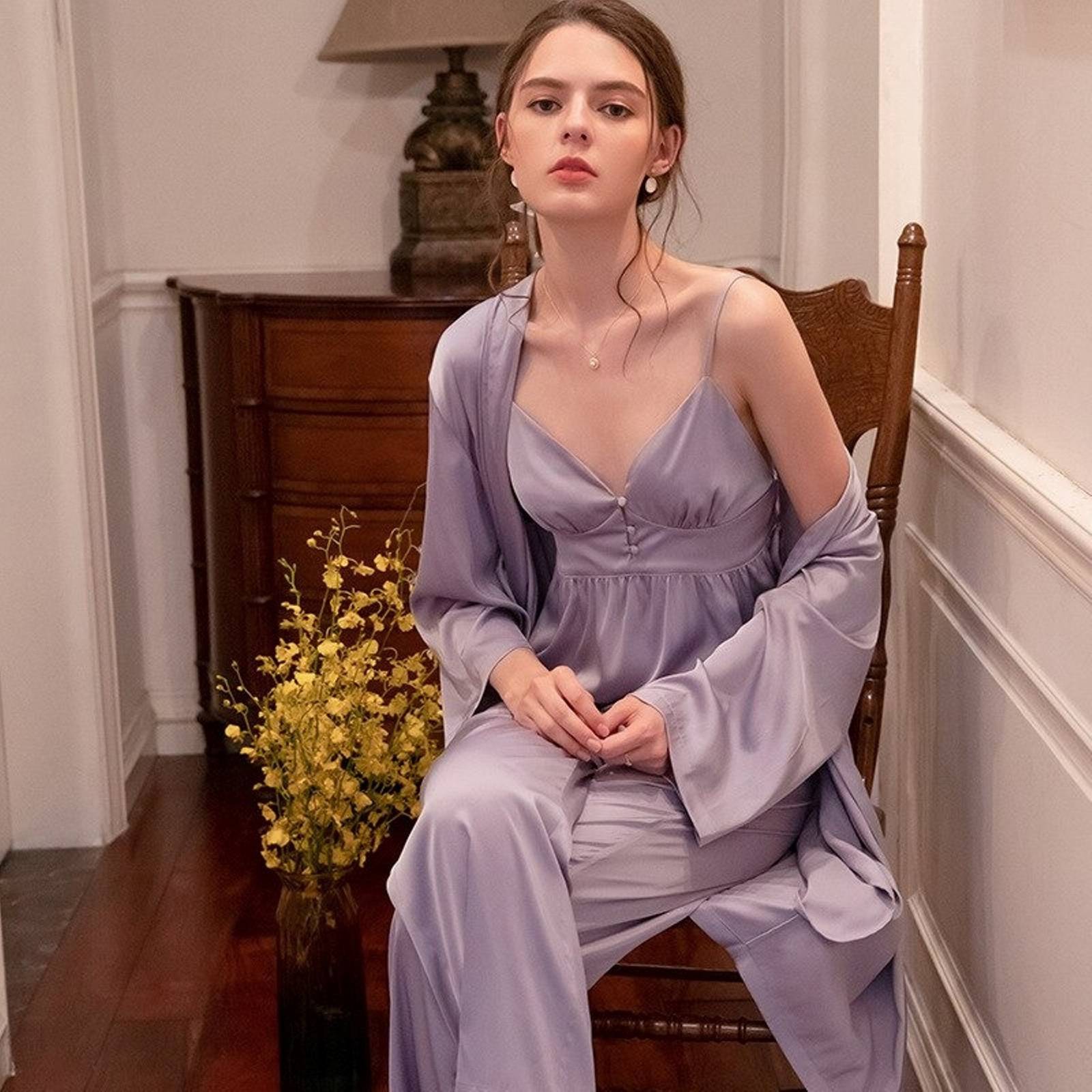 Vintage nightgown 3 piece set Victorian dressing gown| Lace 3 piece victorian ni