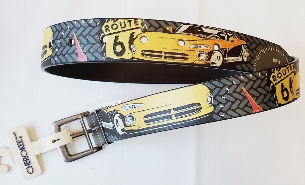 Cherokee Boy&#39;s Reversible Casual Belt Route 66 Size X-LARGE Cars &amp; Black... - $11.64