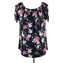 Pink Republic Womens Shirt Size Medium M Black Floral Cold Shoulder Short Sleeve - $17.59