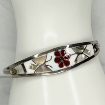 Vintage Abalone Shell Butterfly Mexico Silver Tone Hinge Bangle Bracelet - £19.73 GBP