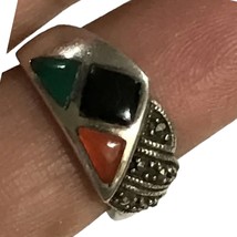 Vintage Sterling Silver 925 Marcasite Inlay Ring Size 6.25 - £27.50 GBP