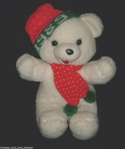 18&quot; Vintage 1989 Christmas Mty Intl White Teddy Bear Stuffed Animal Plush Toy - £29.85 GBP