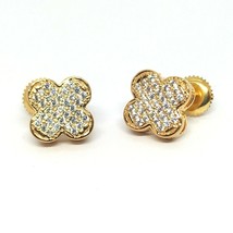 14K Yellow Gold Plated Simulated Diamond Clover Lucky Flower Stud Earrings Xmas - £55.90 GBP