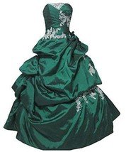 Strapless Silver Lace Beaded Long Pick Up Prom Quinceanera Dress Emerald Green U - £118.28 GBP
