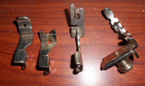 Four Singer Slant Shank Feet Button, Zipper, Hemmer & Gatherer Foot Working - $12.50