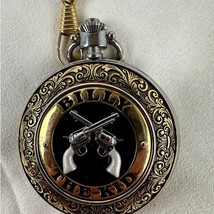 Franklin Mint Pocket Watch Billy the Kidd Western Style Gold Chain Black... - $60.78