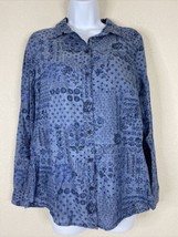 Old Navy Women Size S Blue Floral Button Front Blouse Long Sleeve Casual - $5.80