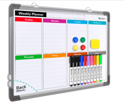 ABERLLS Weekly Calendar Dry Erase Whiteboard 16&quot; x 12&quot; Magnetic Double-S... - £11.71 GBP