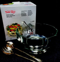 Vintage Tudor Rose Crystal Bowl Silverplate Salad Serving Set new In box - $9.90