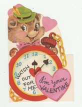 Vintage Valentine Card Bear and Pocket Watch 1960&#39;s Die-Cut 4&quot; High - £5.45 GBP