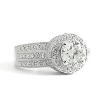 Authenticity Guarantee 
Round 3-Row Wide Halo Diamond Engagement Ring 14K Whi... - £3,684.97 GBP
