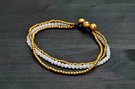 Brass and Crystals Beads Anklet, Gypsy Anklet for Woman, Multi Strand Chain  - £14.05 GBP