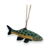 Hand-Carved &amp; Painted Wooden Brown Trout Fish Ornament, Realistic, 3&quot; - £8.83 GBP