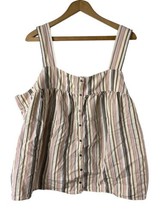 Old Navy XXL 2XL Tank Top Wide Strap Smocking Button Front Ticking Stripe Womens - £27.97 GBP