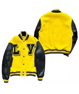 DSHARKS LV Yellow Wool Black Genuine Leather Sleeves Varsity Jacket - $2,751.61 MXN+