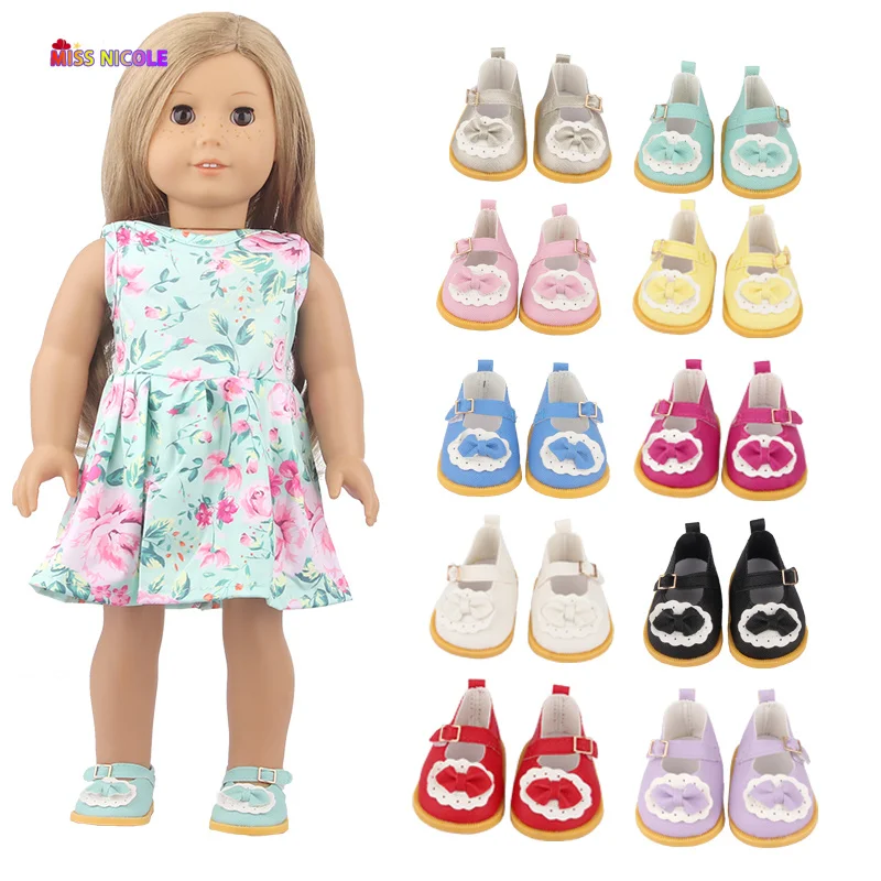 Doll Shoes 7cm New Fashion Cute Bow Shoes For 18 Inch American Dolls Leather - £7.62 GBP+