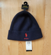 Polo Ralph Lauren Men’s Beanie Wool Blend Navy/Red Pony Knit Cuffed Hat ... - £46.67 GBP