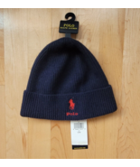 Polo Ralph Lauren Men’s Beanie Wool Blend Navy/Red Pony Knit Cuffed Hat ... - £45.94 GBP
