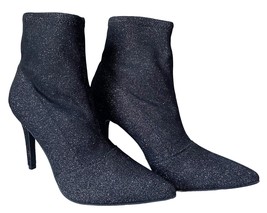 Brash Black Metallic Glitter Fabric Pointed Toe Pull On Sock Booties - W... - £18.23 GBP