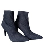 Brash Black Metallic Glitter Fabric Pointed Toe Pull On Sock Booties - W... - £18.17 GBP