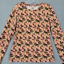 Jones New York Women Shirt Size M Black Stretch Preppy Floral Long Sleeve Casual - £10.07 GBP