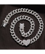 Rapper Full Heavy Heart-shaped Cuban Link Necklace Ice Women For Men - £23.89 GBP