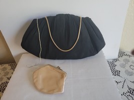 Vintage HL USA Harry Levine Soft Black Fabric Evening Handbag and Coin P... - $12.86