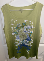NWT Style &amp; Co Sport Women&#39;s  Scoop Neck Tank Top Size 1X Green White Blue - £14.72 GBP
