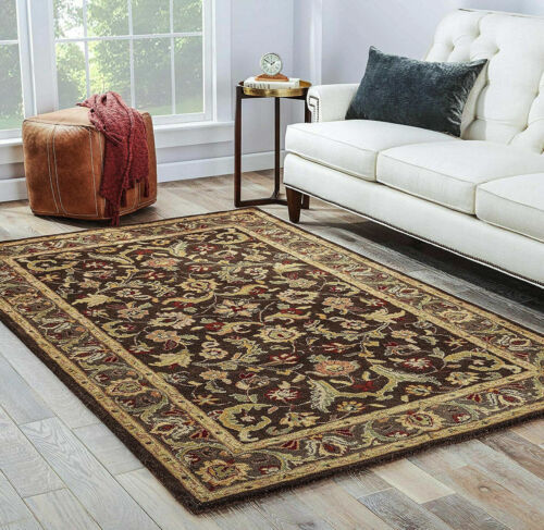 Traditionnel Oriental Motif Laine Touffeté Tapis, Scellé Marron / Thym - $881.07