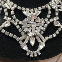 Vintage Art Deco Signed BELLE Silvertone &amp; Clear Rhinestone Necklace 14” - £67.78 GBP